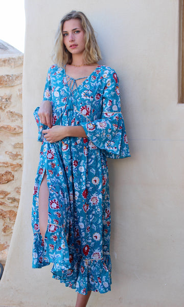 Byron boho dress long in Jaipur blue ...